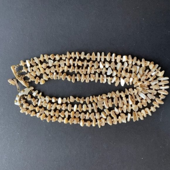 MID-CENTURY Handmade JAPANESE 4 Strand ABALONE SHARD CHOKER + CLASP NECKLACE - Picture 7 of 11